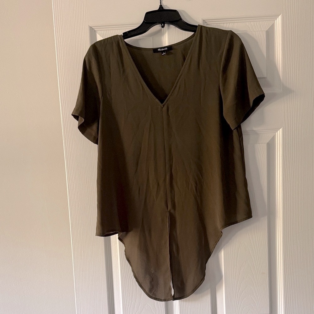 Madewell Olive V-Neck Blouse